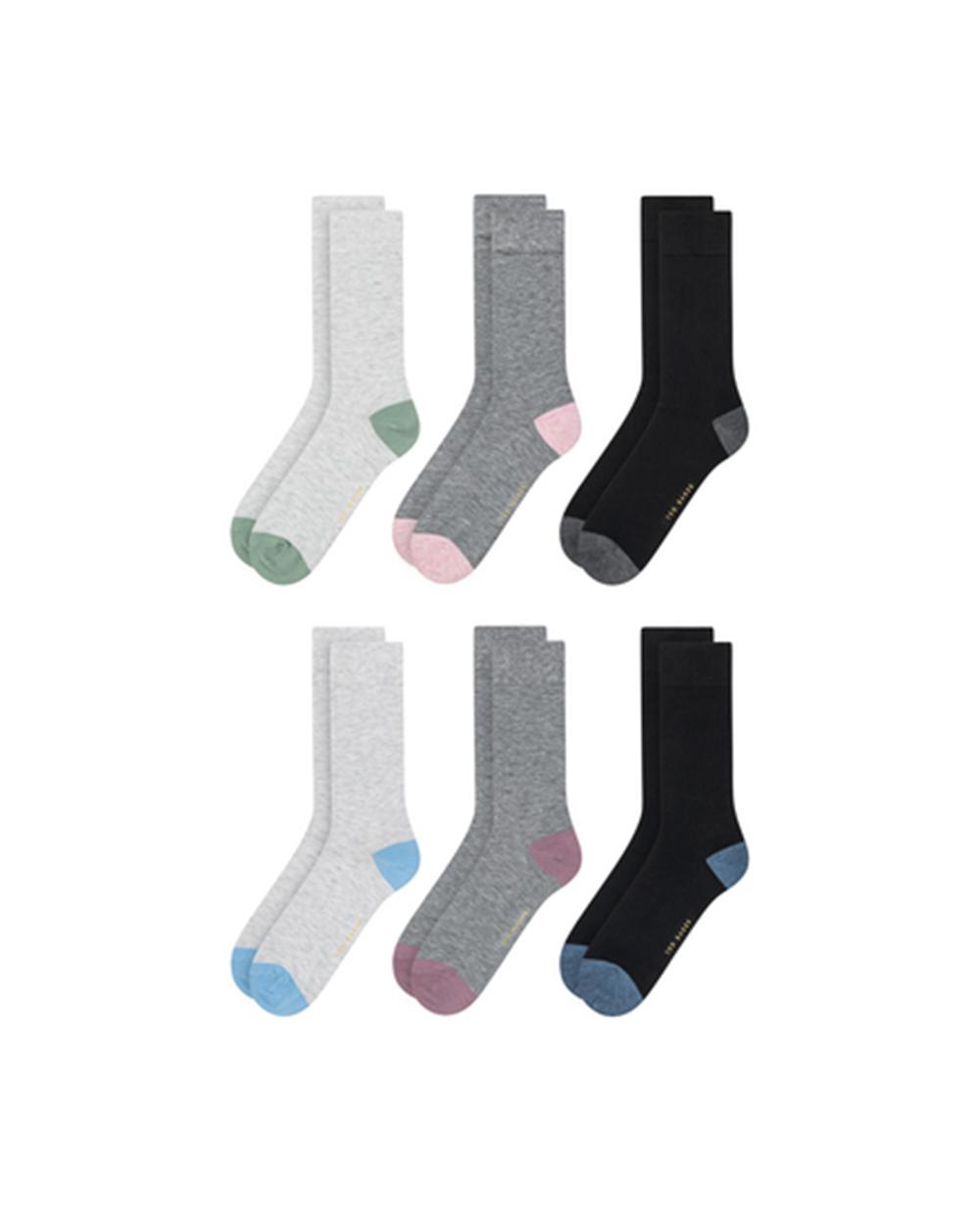 Black Men Ted Baker 6 Pack Contrast Heel Toe Crew Socks | NZ  SLJA-50632