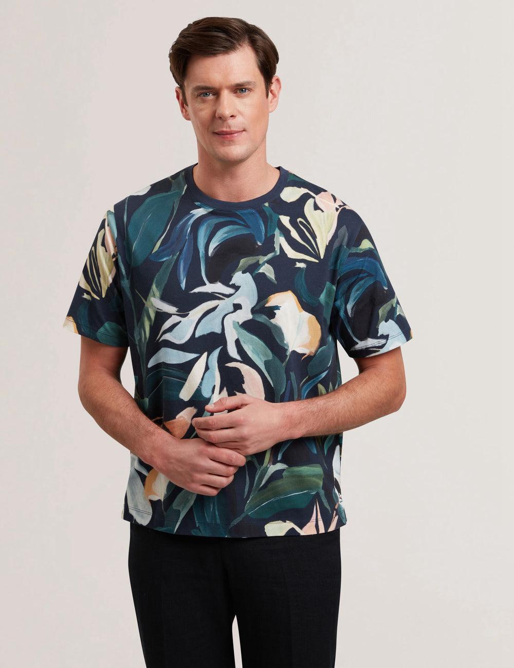 Black Men Ted Baker ALMOI - Floral Print Pure Cotton T-Shirts | NZ  GFNL-78249