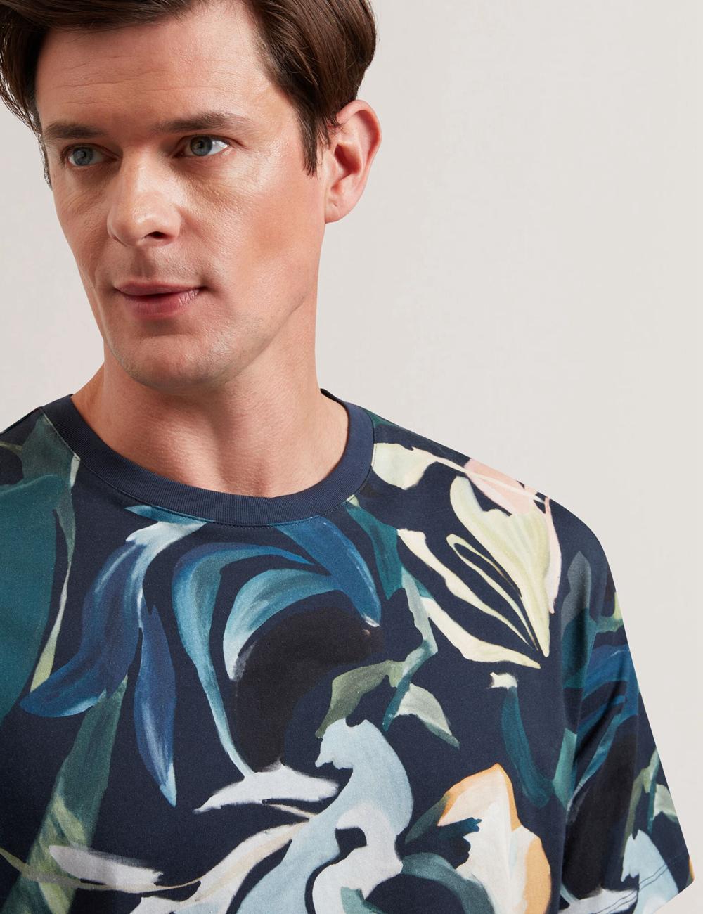 Black Men Ted Baker ALMOI - Floral Print Pure Cotton T-Shirts | NZ  GFNL-78249