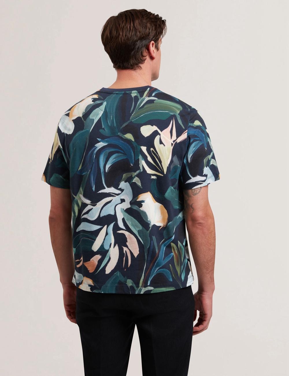Black Men Ted Baker ALMOI - Floral Print Pure Cotton T-Shirts | NZ  GFNL-78249