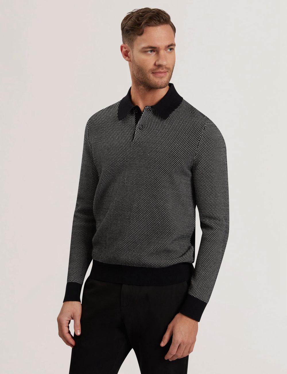 Black Men Ted Baker ARDO - Textured Knit Long Sleeve Polos Shirts | NZ  MPRG-14782