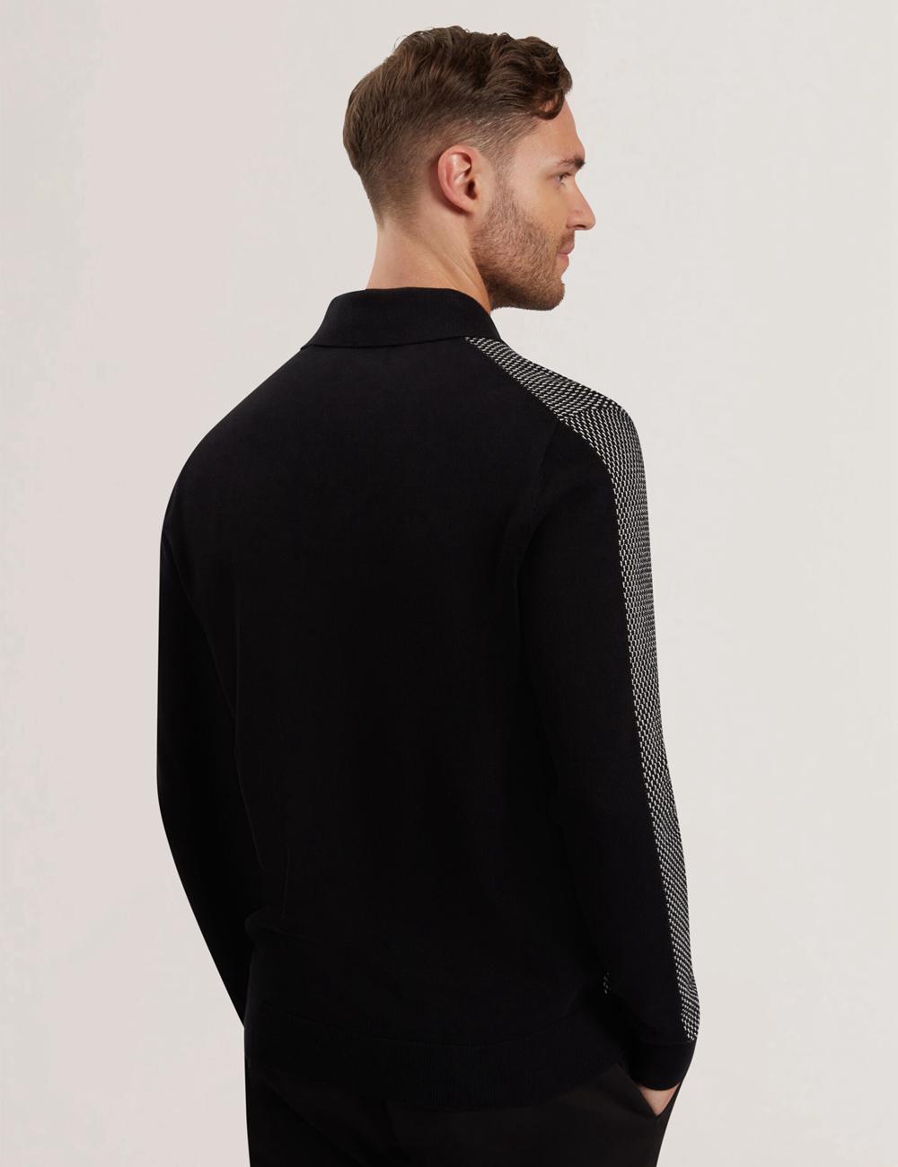 Black Men Ted Baker ARDO - Textured Knit Long Sleeve Polos Shirts | NZ  MPRG-14782