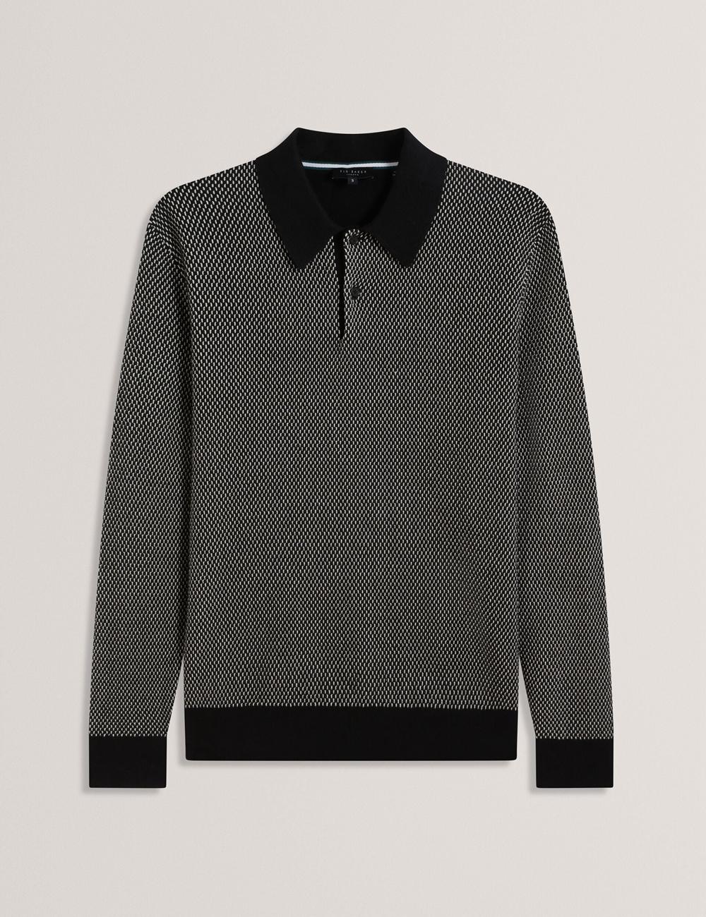 Black Men Ted Baker ARDO - Textured Knit Long Sleeve Polos Shirts | NZ  MPRG-14782