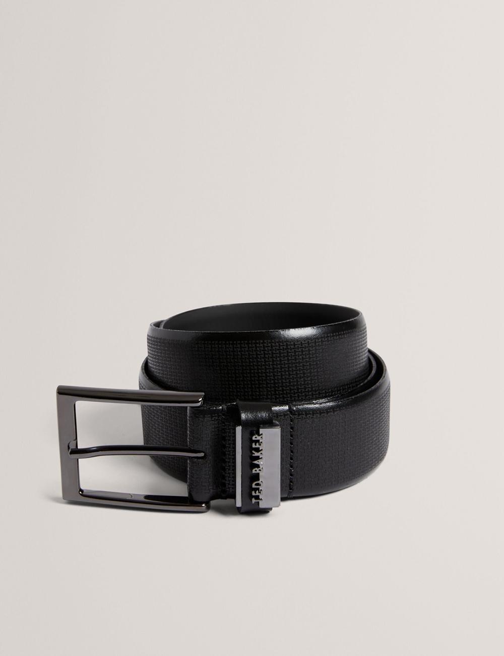Black Men Ted Baker DAWSONS - Textured T Pattern Leather Belts | NZ  XPKT-20148