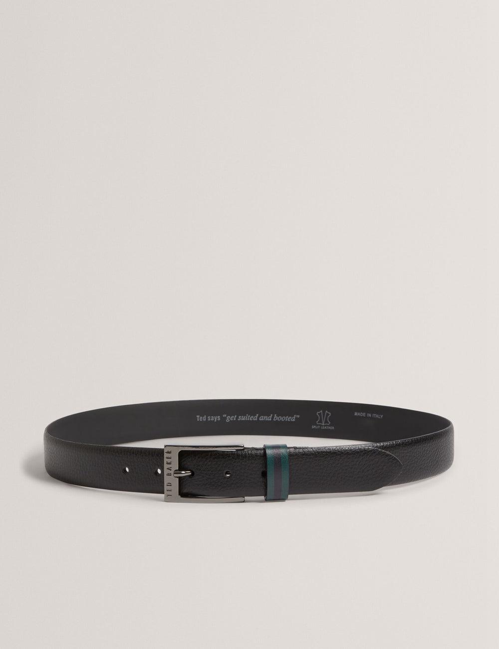 Black Men Ted Baker KENDON - Grained Leather With Striped Loop Belts | NZ  JMQH-75236