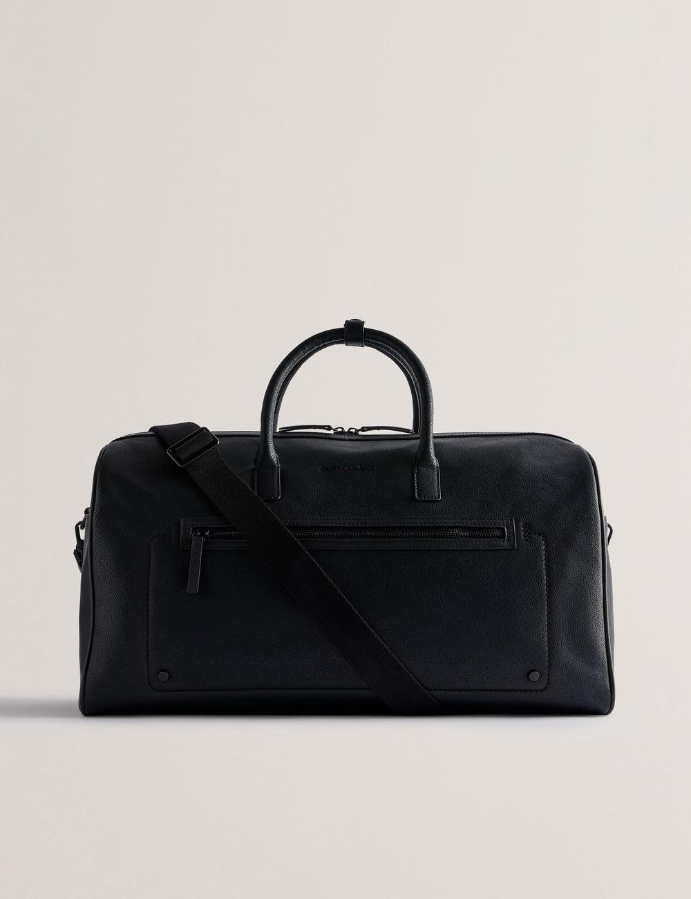 Black Men Ted Baker LANDERS - Textured Leather Zip Pocket Holdall Bags | NZ  YXQD-05491