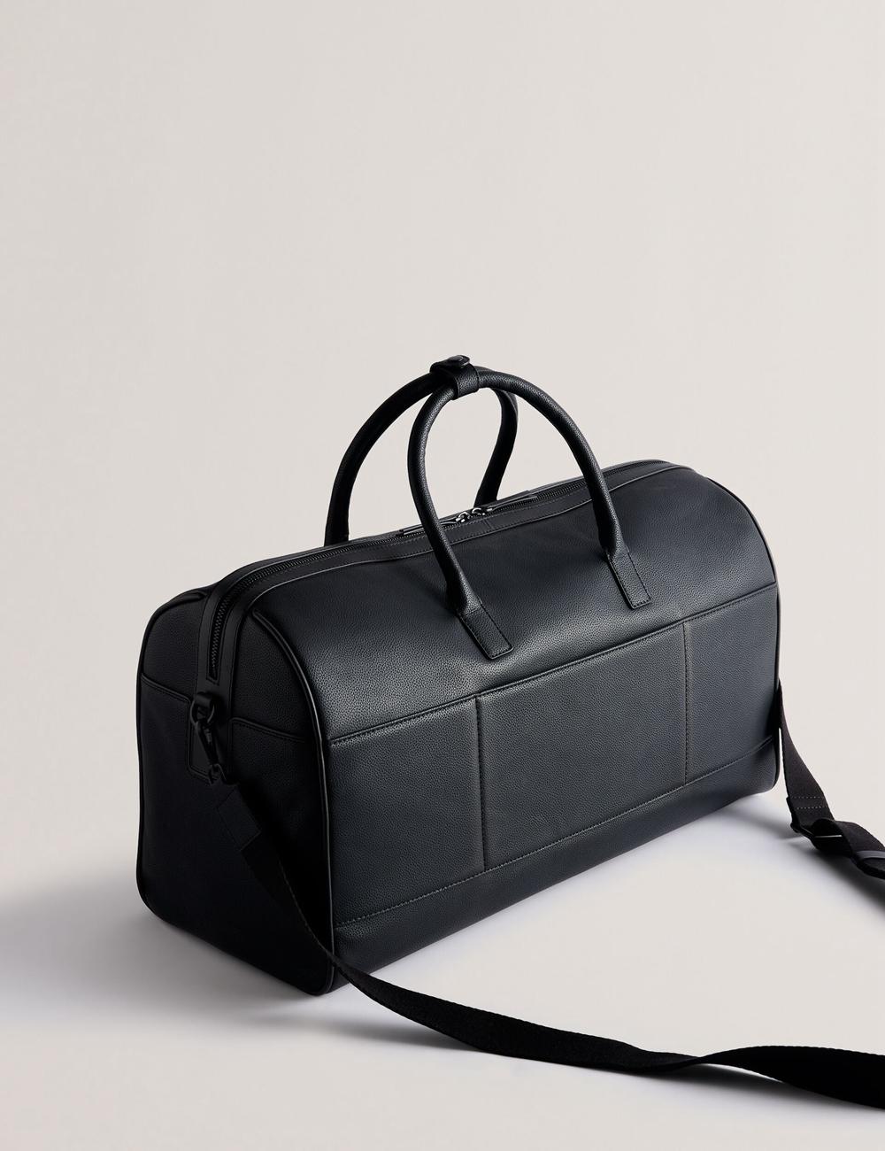 Black Men Ted Baker LANDERS - Textured Leather Zip Pocket Holdall Bags | NZ  YXQD-05491