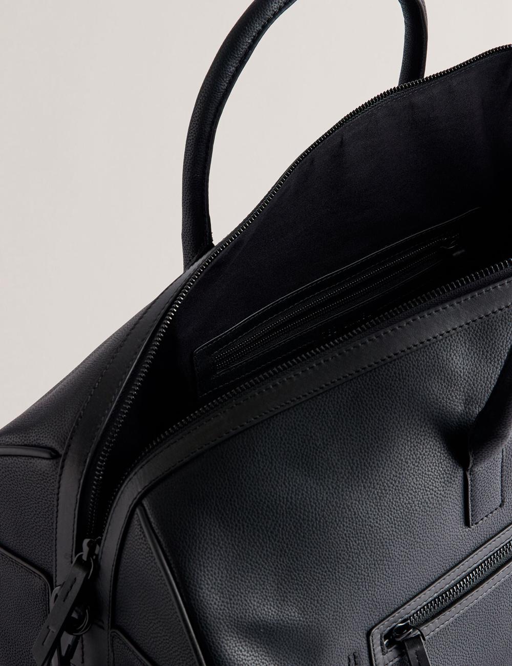 Black Men Ted Baker LANDERS - Textured Leather Zip Pocket Holdall Bags | NZ  YXQD-05491