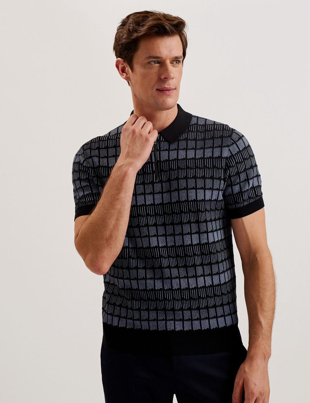 Black Men Ted Baker LEVERS - Ombre Jacquard Zip Neck Polos Shirts | NZ  KMTJ-02971