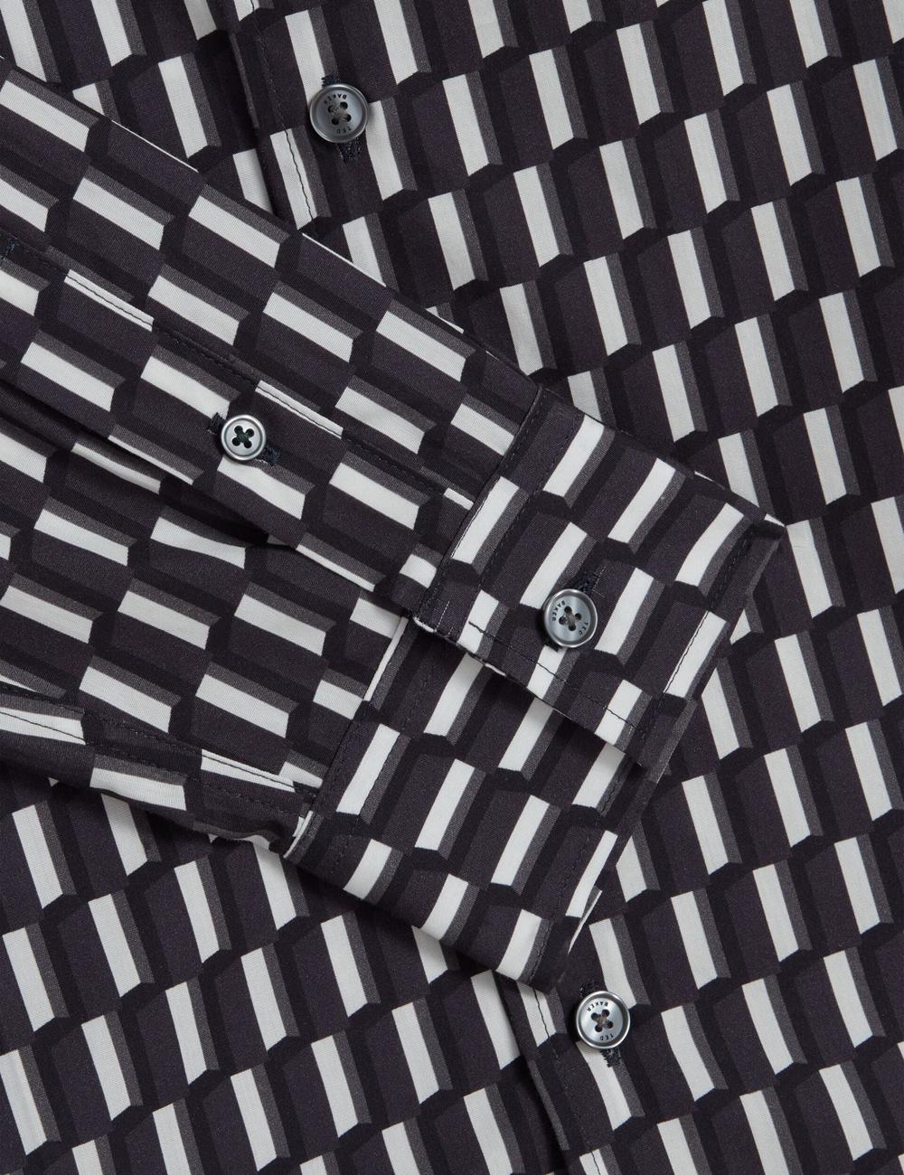 Black Men Ted Baker PEARSO - Geometric Stripe Long Sleeve Cotton Casual Shirts | NZ  PXOD-61345