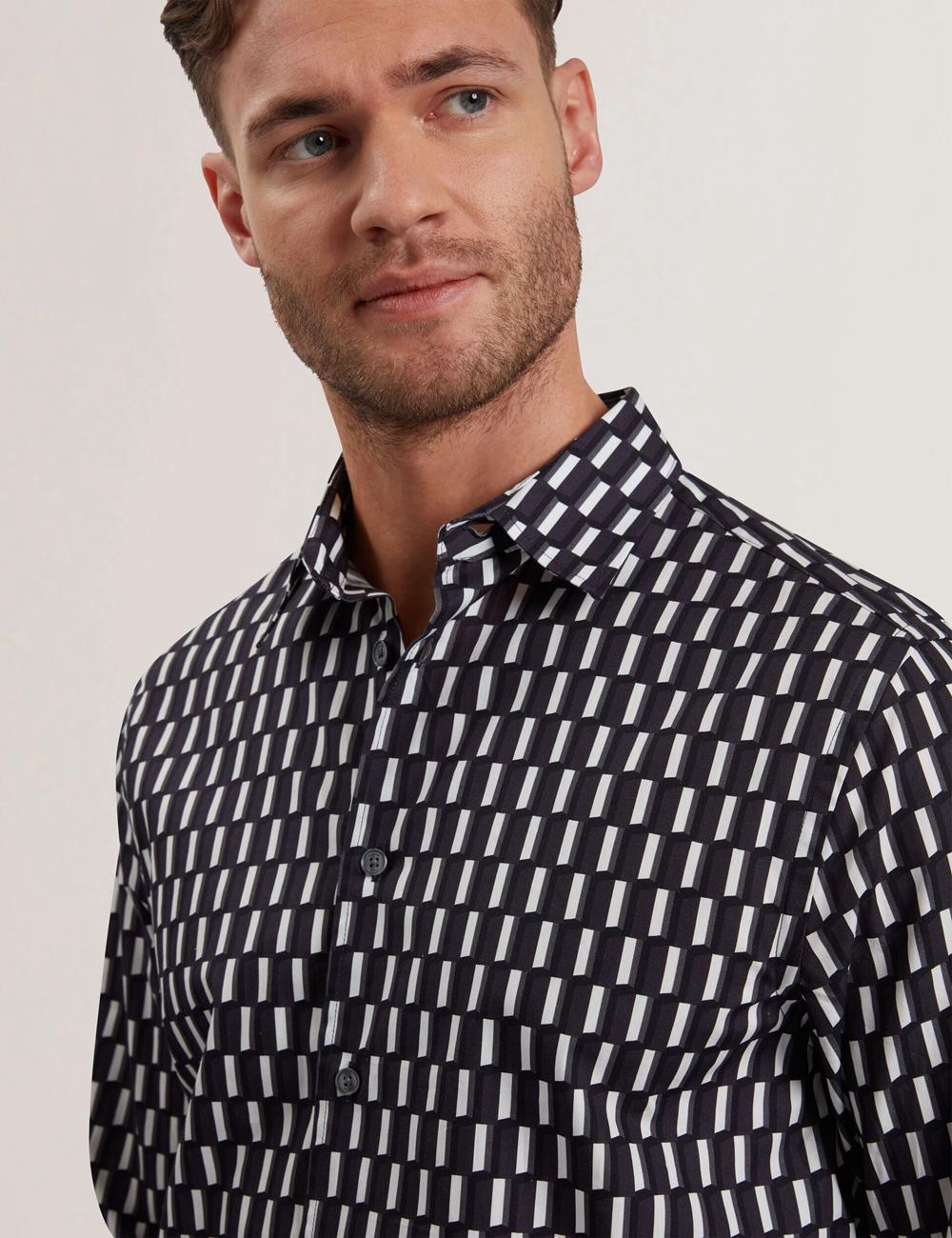 Black Men Ted Baker PEARSO - Geometric Stripe Long Sleeve Cotton Casual Shirts | NZ  PXOD-61345