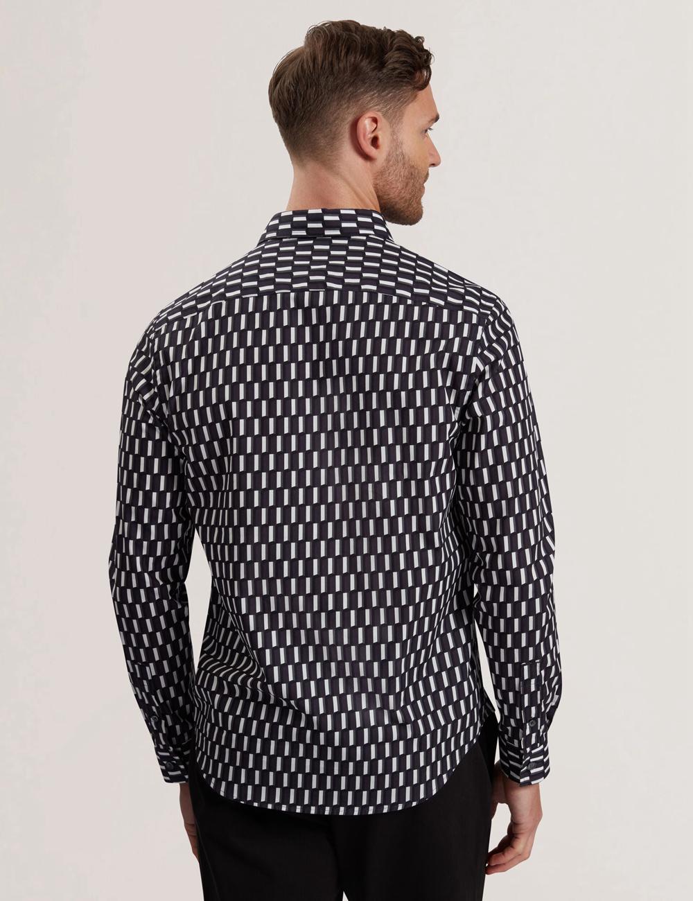 Black Men Ted Baker PEARSO - Geometric Stripe Long Sleeve Cotton Casual Shirts | NZ  PXOD-61345