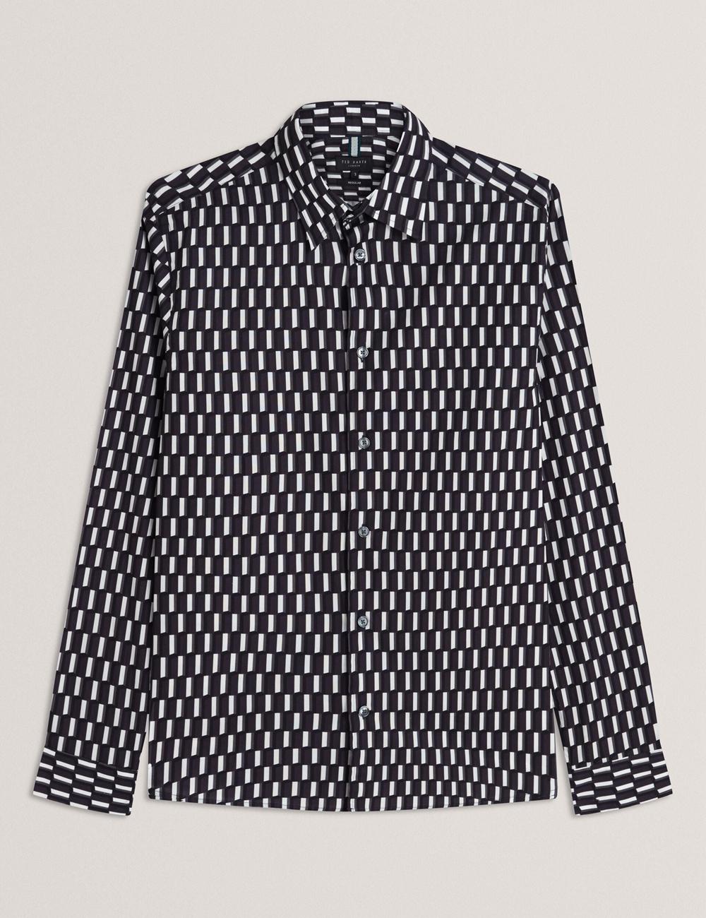 Black Men Ted Baker PEARSO - Geometric Stripe Long Sleeve Cotton Casual Shirts | NZ  PXOD-61345