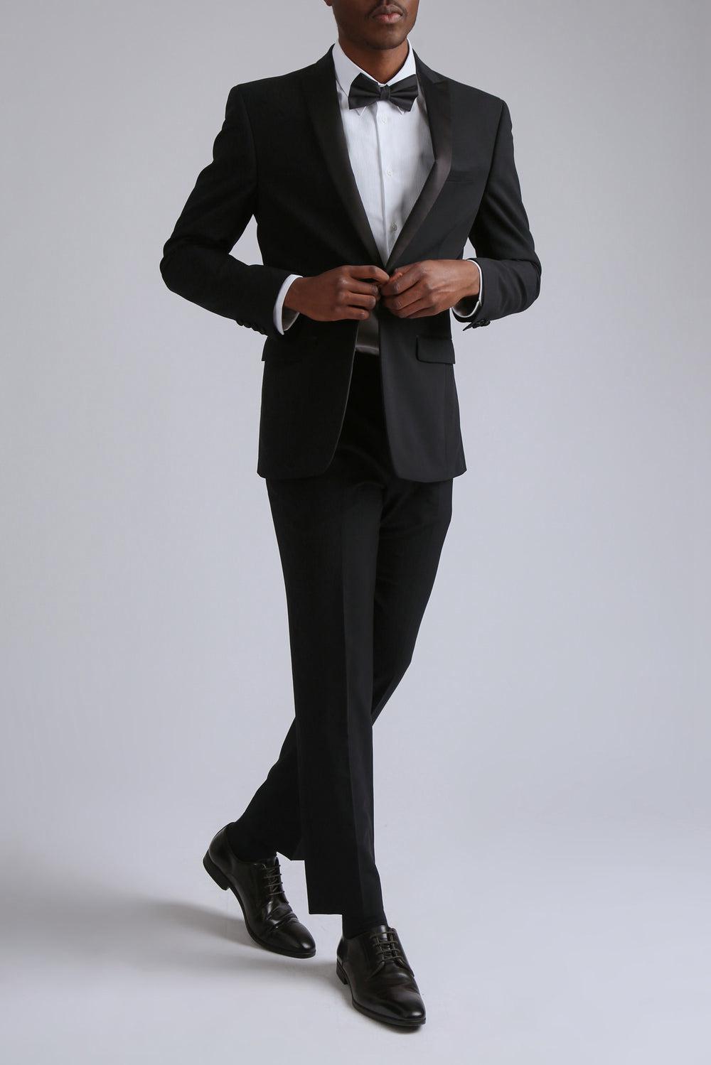 Black Men Ted Baker TUXEDO SLIM TS - Slim Fit Black Tuxedo Suit Trousers | NZ  HLSO-49813