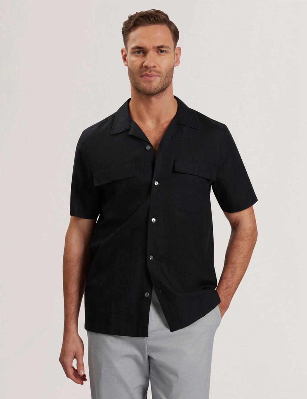 Black Men Ted Baker WHETHER - Short Sleeve Regular Fit Double Pocket Casual Shirts | NZ  CKAX-78901