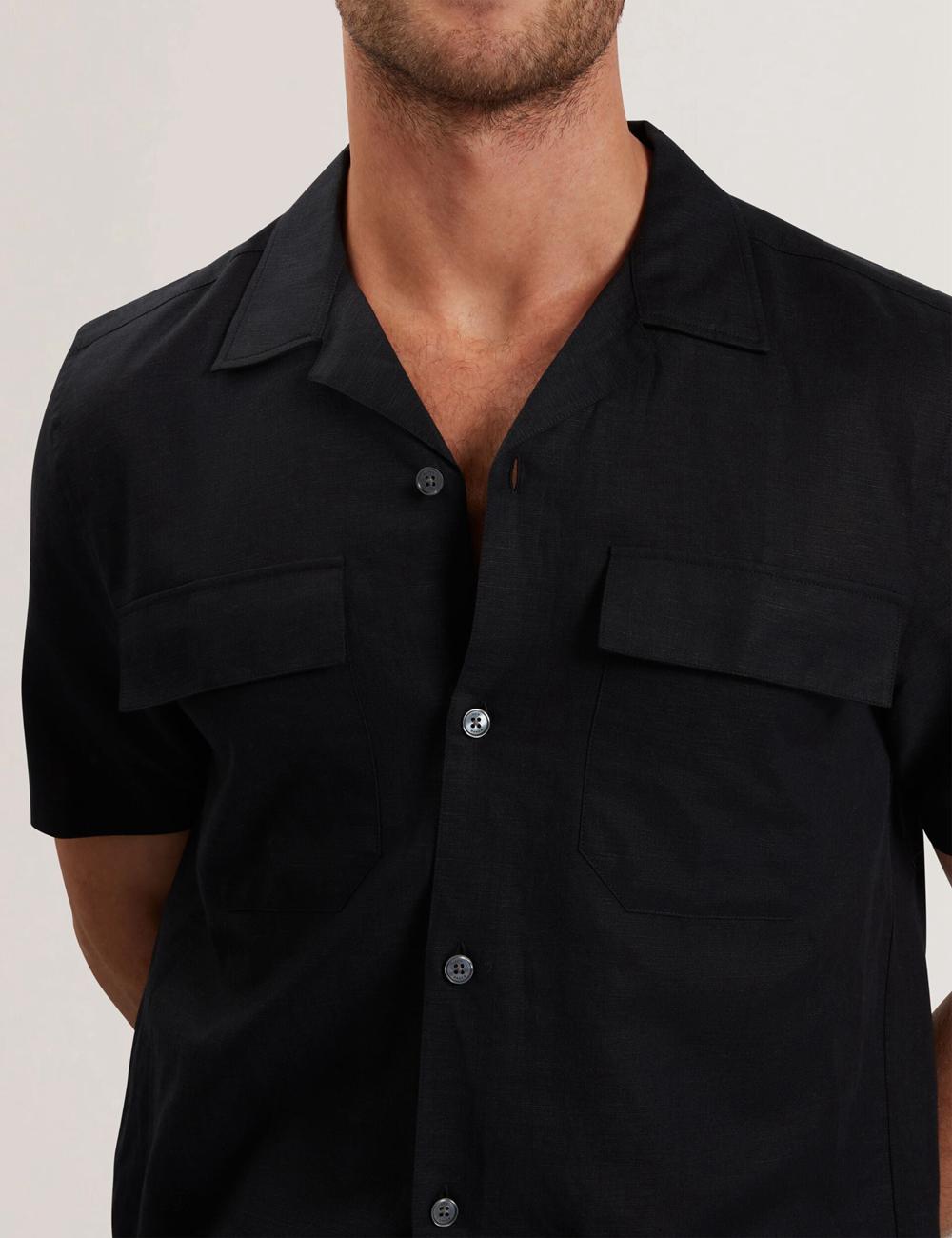 Black Men Ted Baker WHETHER - Short Sleeve Regular Fit Double Pocket Casual Shirts | NZ  CKAX-78901