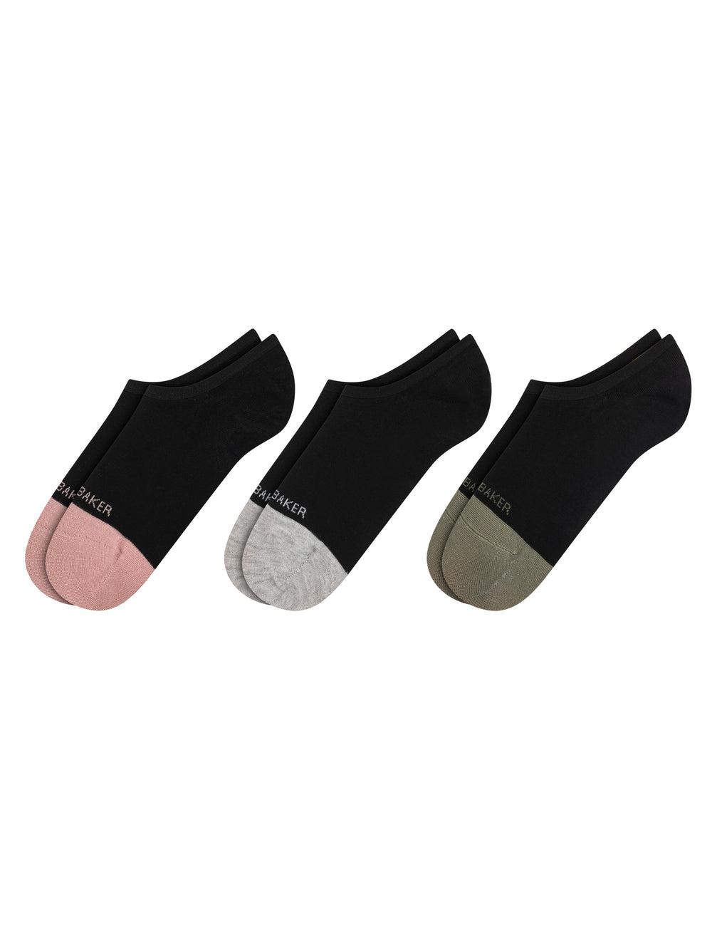 Black Women Ted Baker 3 Pack Contrast Toe Liner Trainer Socks | NZ  VWKF-91564
