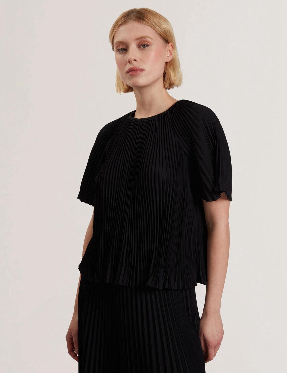 Black Women Ted Baker AGARA - Pleated Short Sleeve Woven Blouses | NZ  FNDW-23609