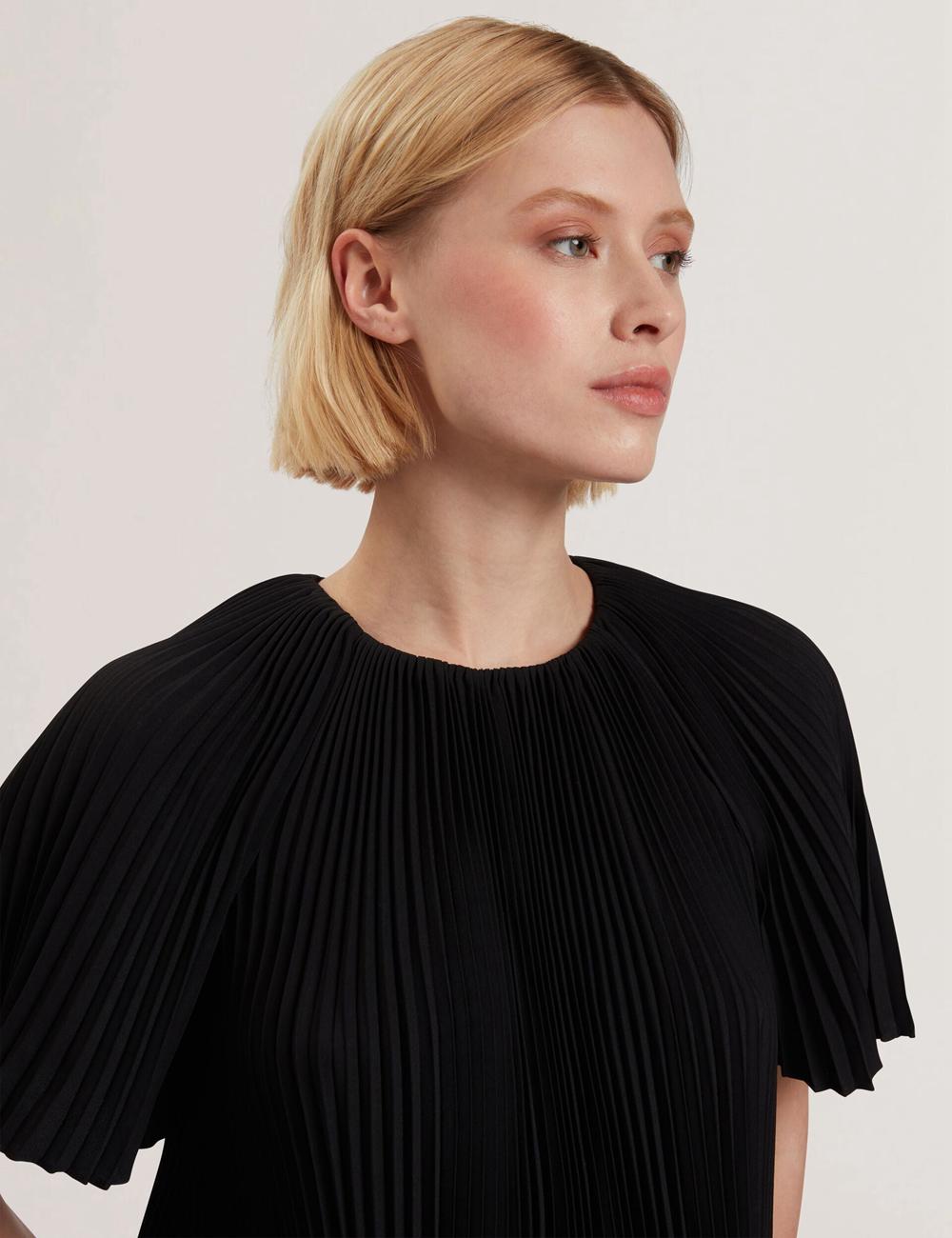 Black Women Ted Baker AGARA - Pleated Short Sleeve Woven Blouses | NZ  FNDW-23609
