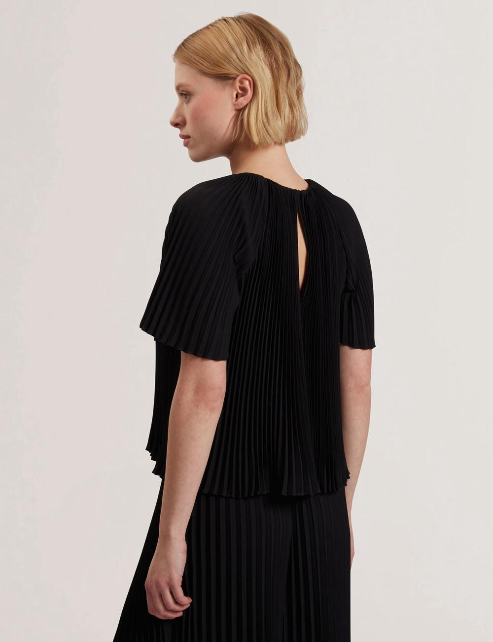 Black Women Ted Baker AGARA - Pleated Short Sleeve Woven Blouses | NZ  FNDW-23609