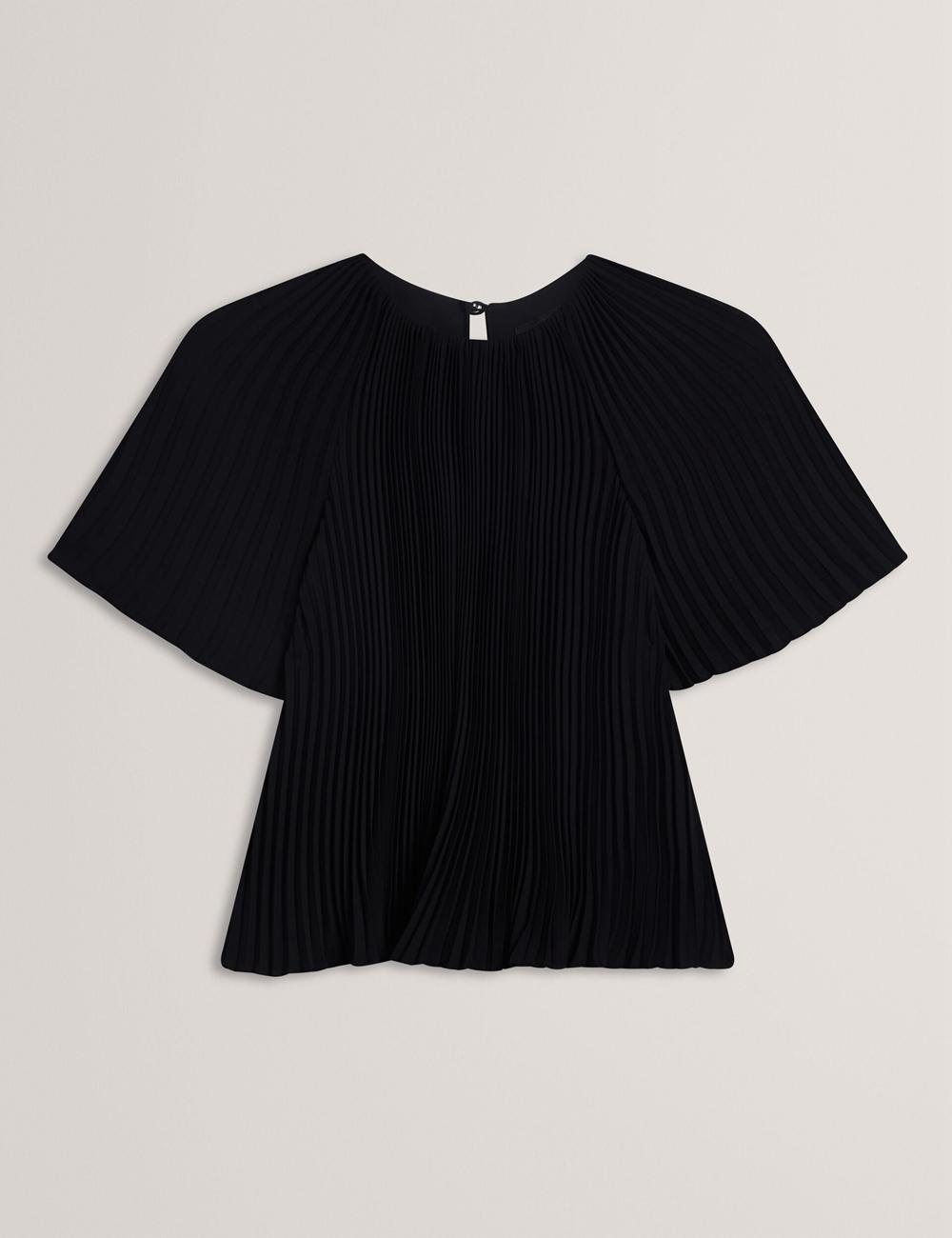 Black Women Ted Baker AGARA - Pleated Short Sleeve Woven Blouses | NZ  FNDW-23609