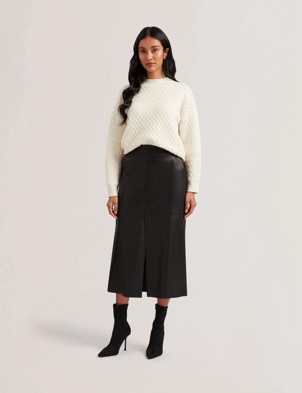Black Women Ted Baker AOTO - Leather Pencil With Seam Detail Midi Skirts | NZ  XPEY-20167