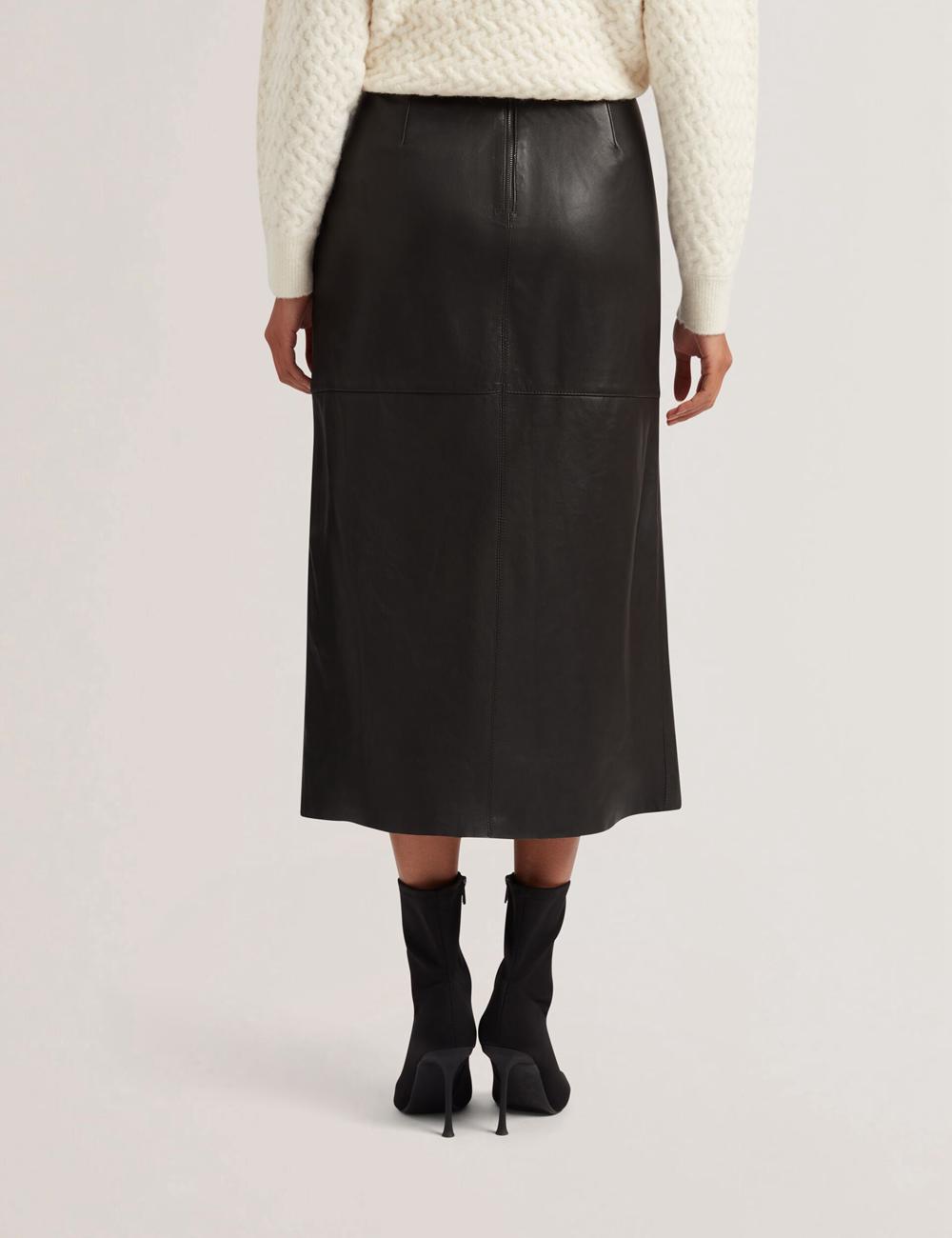 Black Women Ted Baker AOTO - Leather Pencil With Seam Detail Midi Skirts | NZ  XPEY-20167