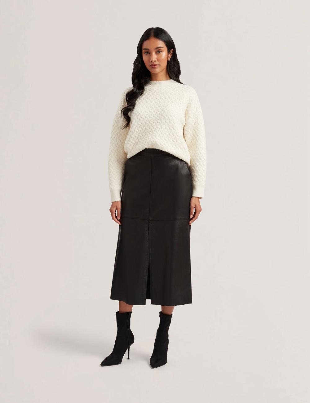 Black Women Ted Baker AOTO - Leather Pencil With Seam Detail Midi Skirts | NZ  XPEY-20167