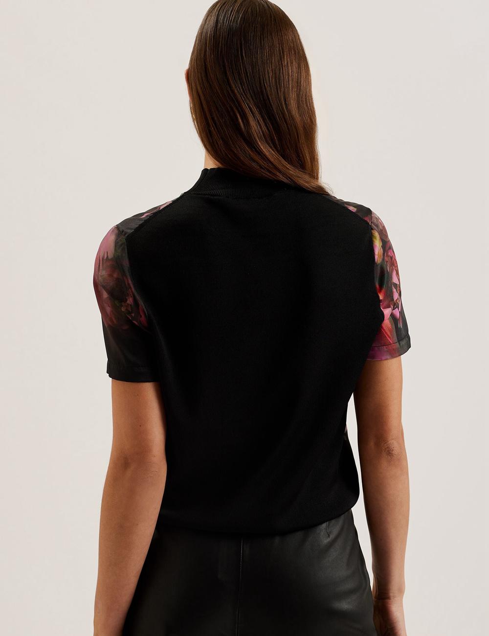 Black Women Ted Baker ASTHAA - Floral Woven Front Short Sleeve Top Blouses | NZ  LMIT-24193