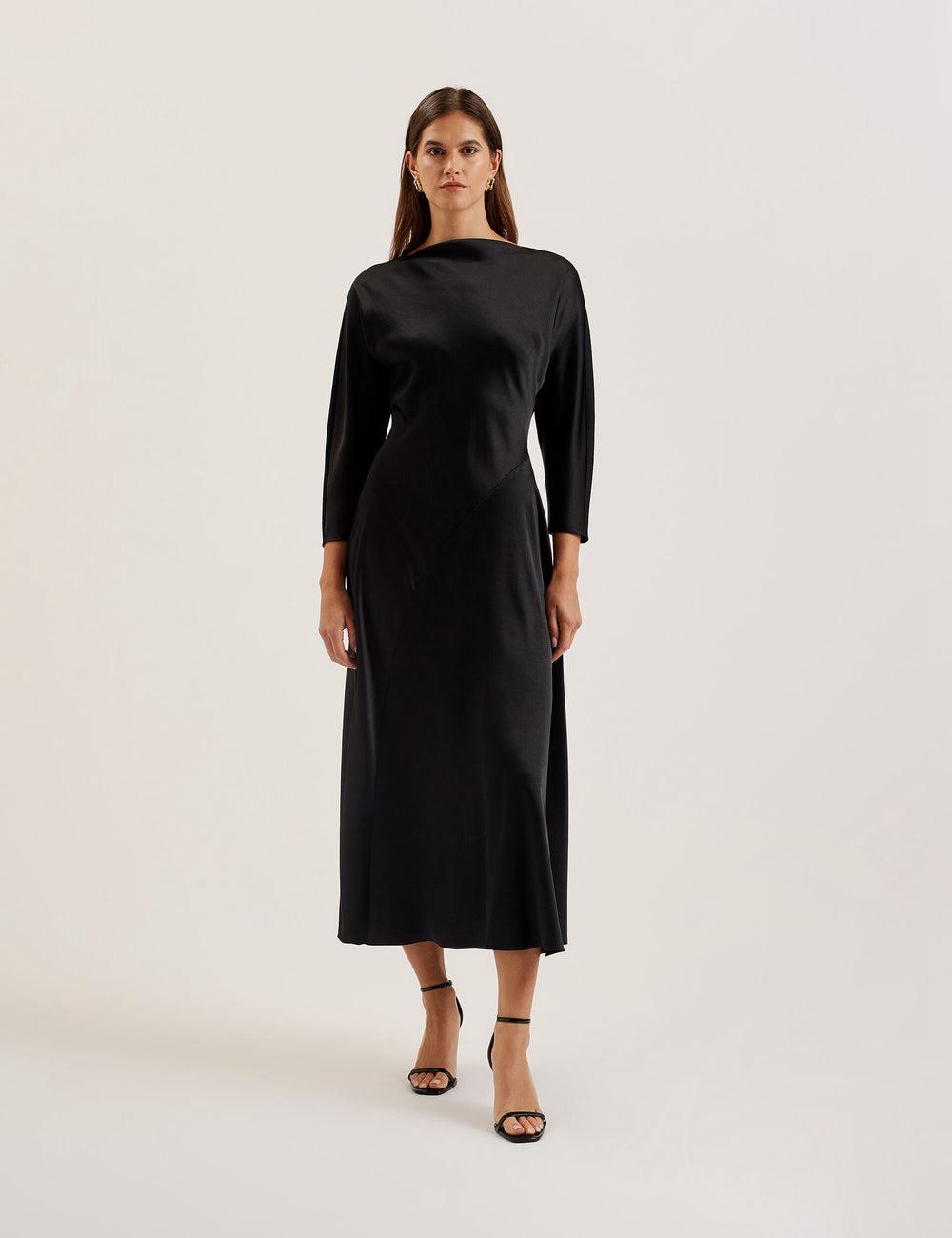 Black Women Ted Baker AVELLI - Satin Boat Neck A-Line Midi Dresses | NZ  QHGP-35947