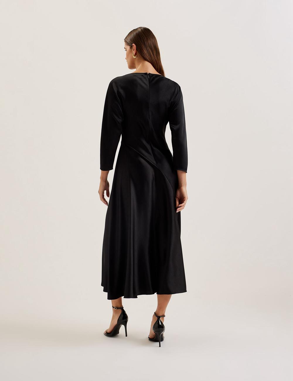 Black Women Ted Baker AVELLI - Satin Boat Neck A-Line Midi Dresses | NZ  QHGP-35947