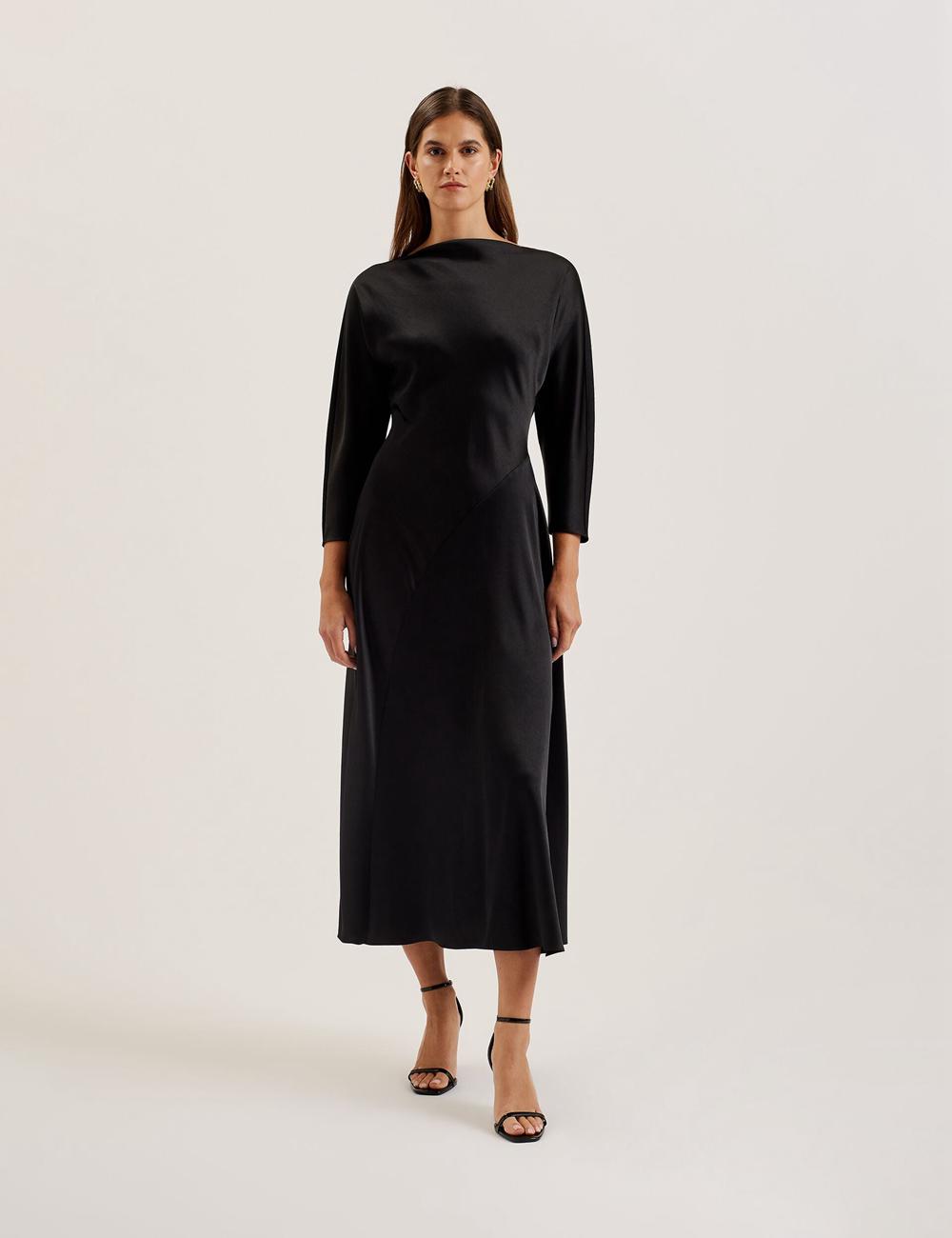 Black Women Ted Baker AVELLI - Satin Boat Neck A-Line Midi Dresses | NZ  QHGP-35947