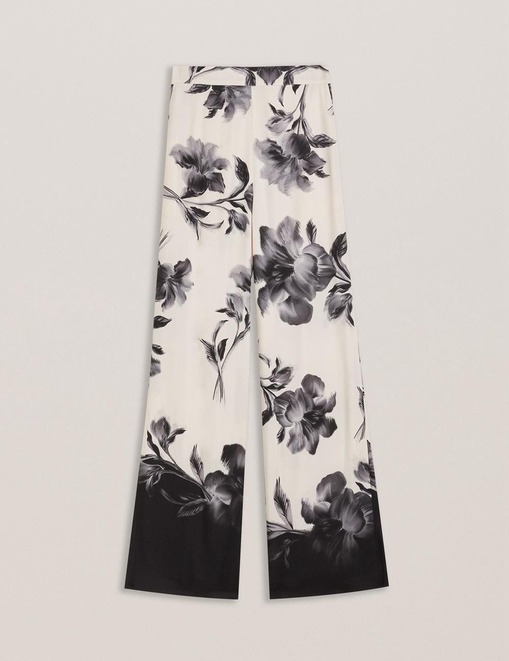 Black Women Ted Baker AWYNA - Floral Print Pull-On Wide Leg Trousers | NZ  NUMT-69104