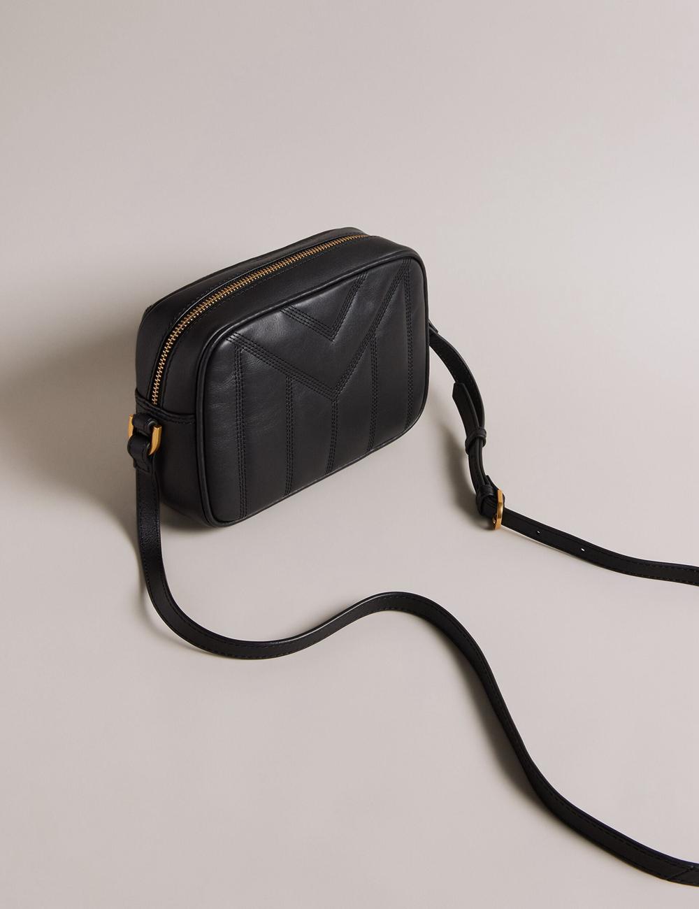 Black Women Ted Baker AYALILY - Quilted Leather Camera With Front Pocket Camera Bag | NZ  HDJO-24106