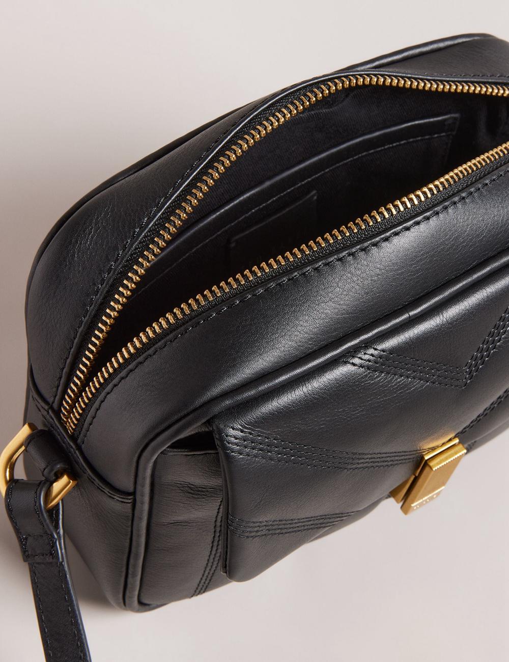 Black Women Ted Baker AYALILY - Quilted Leather Camera With Front Pocket Camera Bag | NZ  HDJO-24106