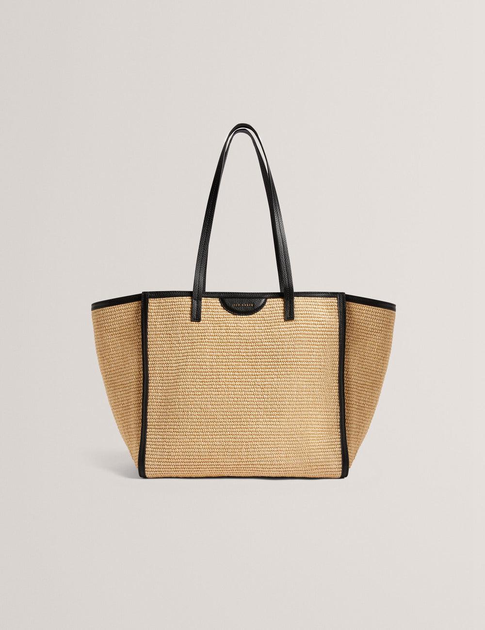 Black Women Ted Baker BARNI - Faux Raffia Leather Trim Large Shopper Shopper Bags | NZ  PFAR-60934