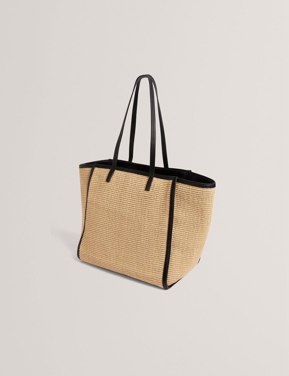 Black Women Ted Baker BARNI - Faux Raffia Leather Trim Large Shopper Shopper Bags | NZ  PFAR-60934
