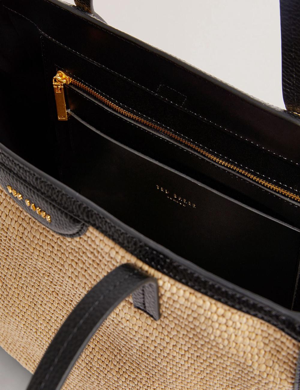 Black Women Ted Baker BARNI - Faux Raffia Leather Trim Large Shopper Shopper Bags | NZ  PFAR-60934