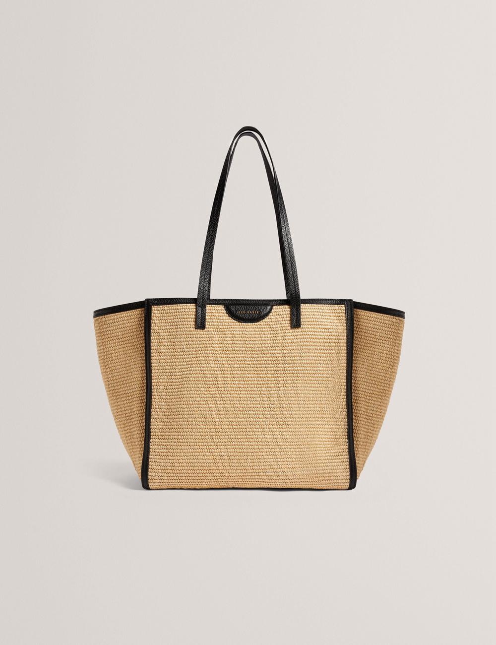 Black Women Ted Baker BARNI - Faux Raffia Leather Trim Large Shopper Shopper Bags | NZ  PFAR-60934