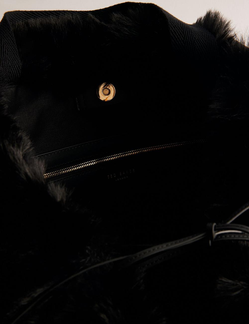 Black Women Ted Baker CADENCE - Faux Fur Webbing Strap Shopper Shopper Bags | NZ  EZXO-98415