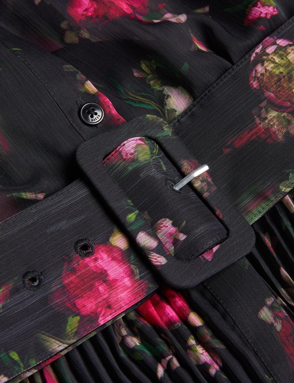 Black Women Ted Baker CEIBA - Floral Print Pleated Maxi Shirt Maxi Dresses | NZ  IOPM-13056