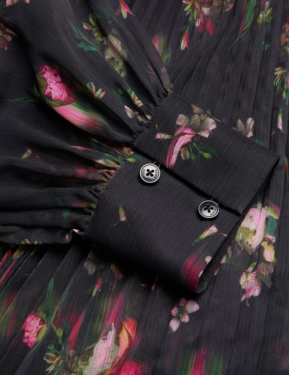 Black Women Ted Baker CEIBA - Floral Print Pleated Maxi Shirt Maxi Dresses | NZ  IOPM-13056