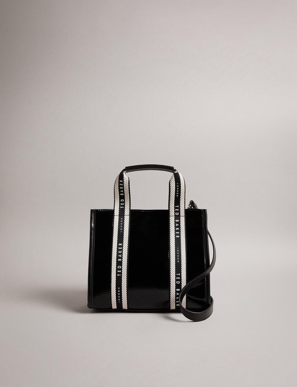 Black Women Ted Baker CELIANE - Branded Webbing Patent Small Tote Bags | NZ  JAYR-45209