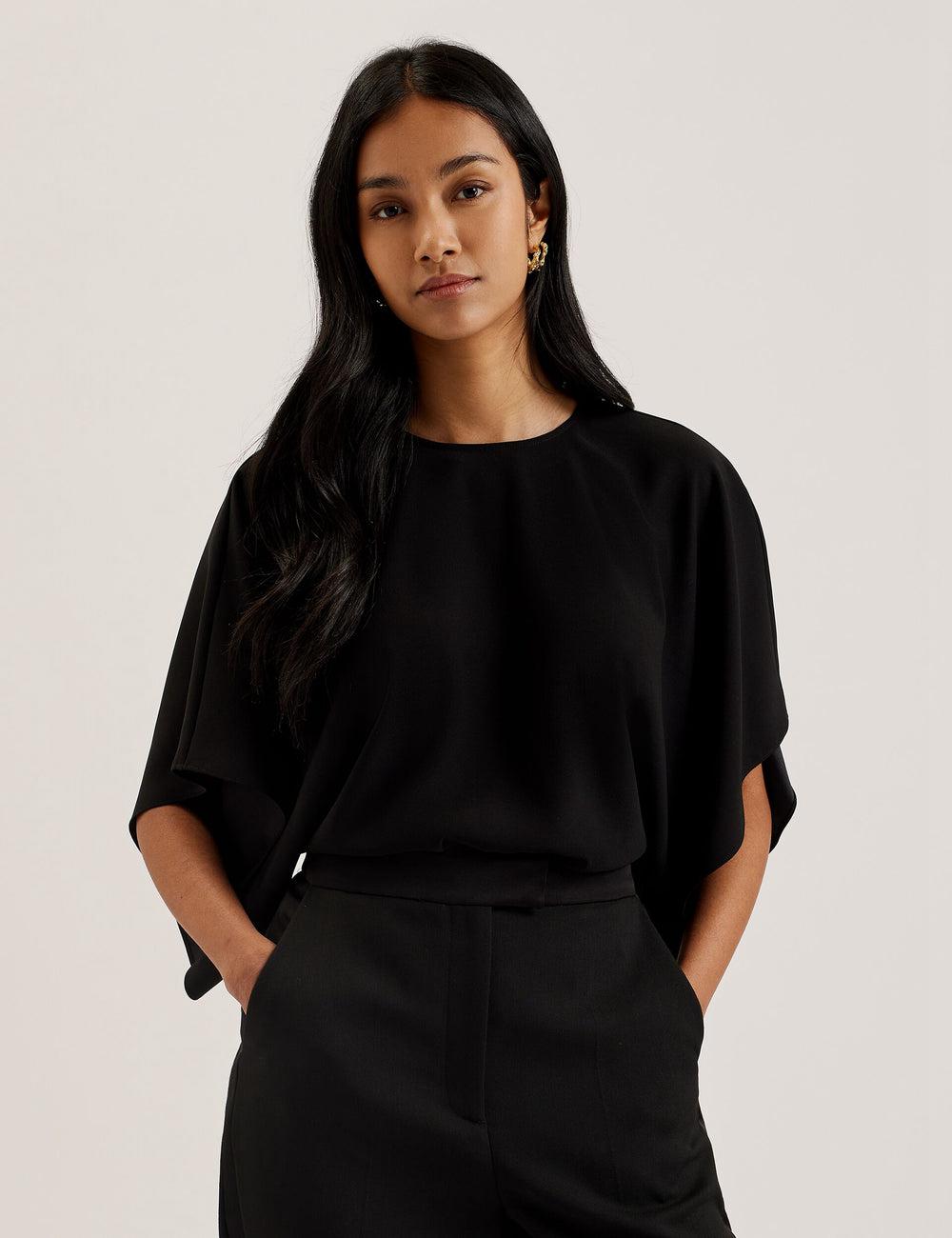 Black Women Ted Baker CHERIKA - Batwing Short Sleeve Satin Blouses | NZ  TDHO-36789