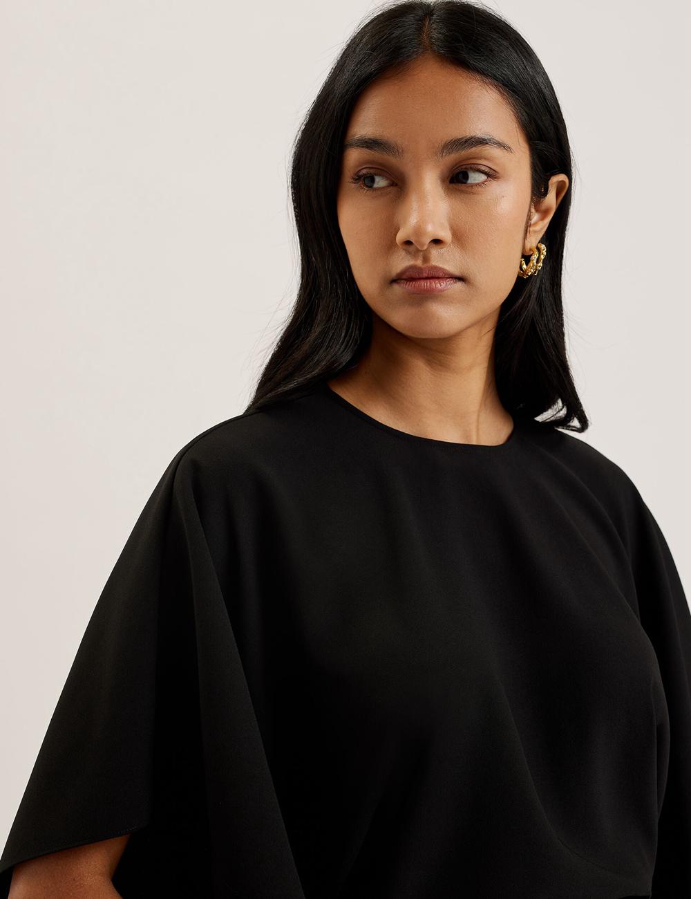Black Women Ted Baker CHERIKA - Batwing Short Sleeve Satin Blouses | NZ  TDHO-36789