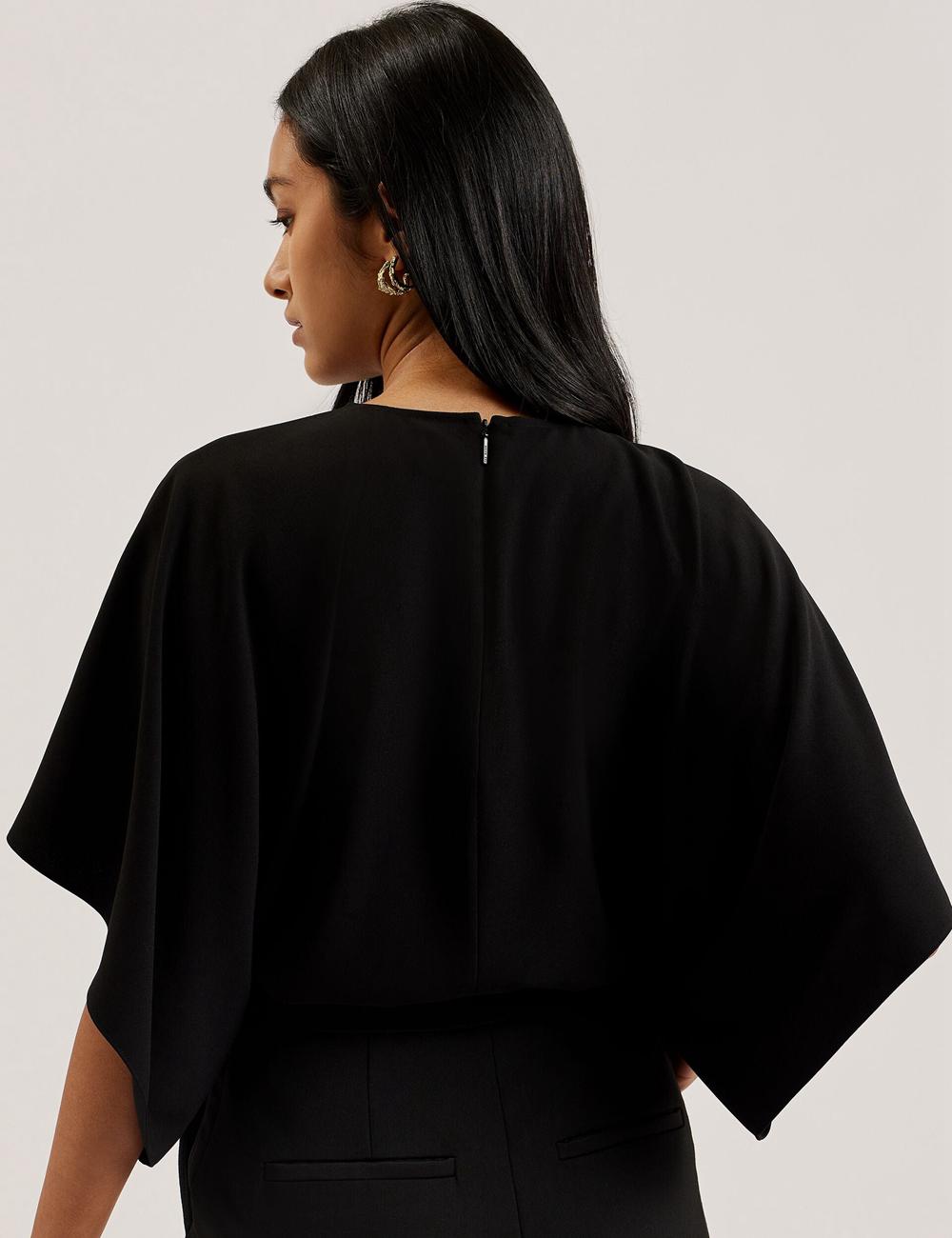 Black Women Ted Baker CHERIKA - Batwing Short Sleeve Satin Blouses | NZ  TDHO-36789