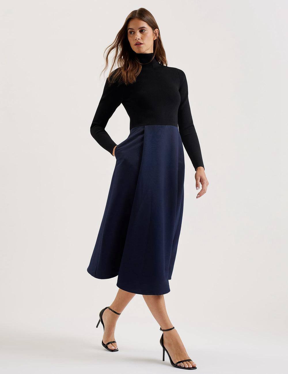 Black Women Ted Baker CHIRA - Knit Bodice With Wrap Skirt Midi Dresses | NZ  GNRT-05386