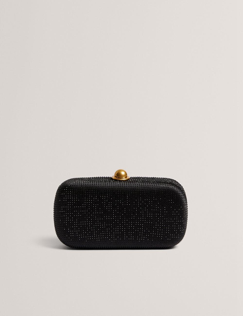Black Women Ted Baker CRYZELA - Crystal Embellished Satin Hard Clutch Bag | NZ  MUFA-03961
