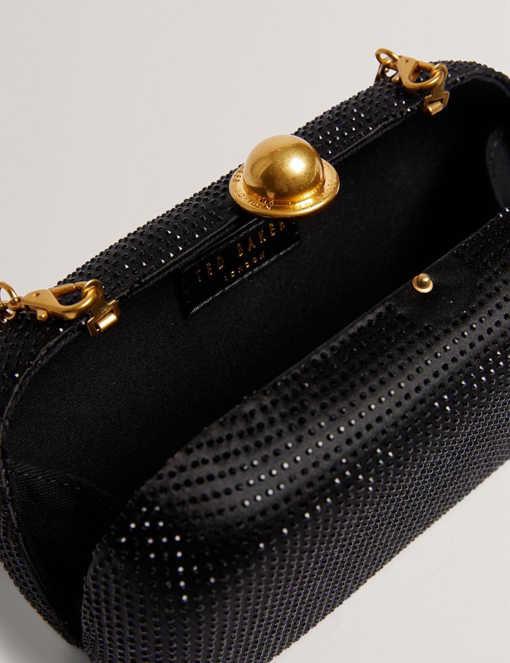 Black Women Ted Baker CRYZELA - Crystal Embellished Satin Hard Clutch Bag | NZ  MUFA-03961