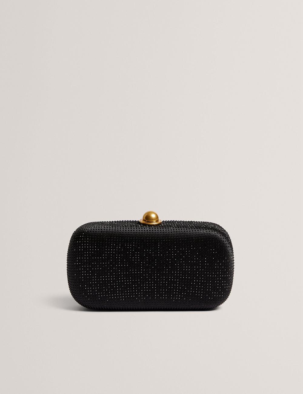 Black Women Ted Baker CRYZELA - Crystal Embellished Satin Hard Clutch Bag | NZ  MUFA-03961